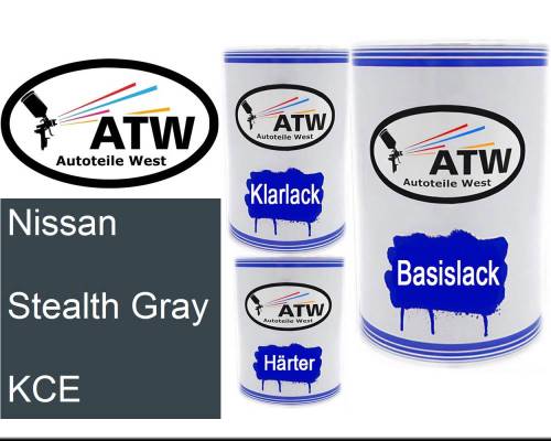 Nissan, Stealth Gray, KCE: 500ml Lackdose + 500ml Klarlack + 250ml Härter - Set, von ATW Autoteile West.